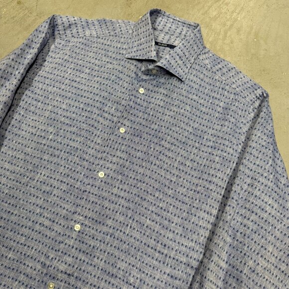Pal Zileri 100% Linen Dress Shirt Made in Italy Long Sleeve Dot 42 16 1/2 Large - Picture 2 of 9